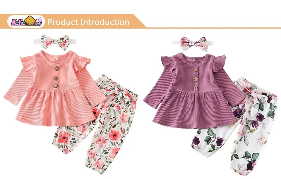 Newborn Baby Girl 3-Piece Knit Top, Floral Pants & Headband Set