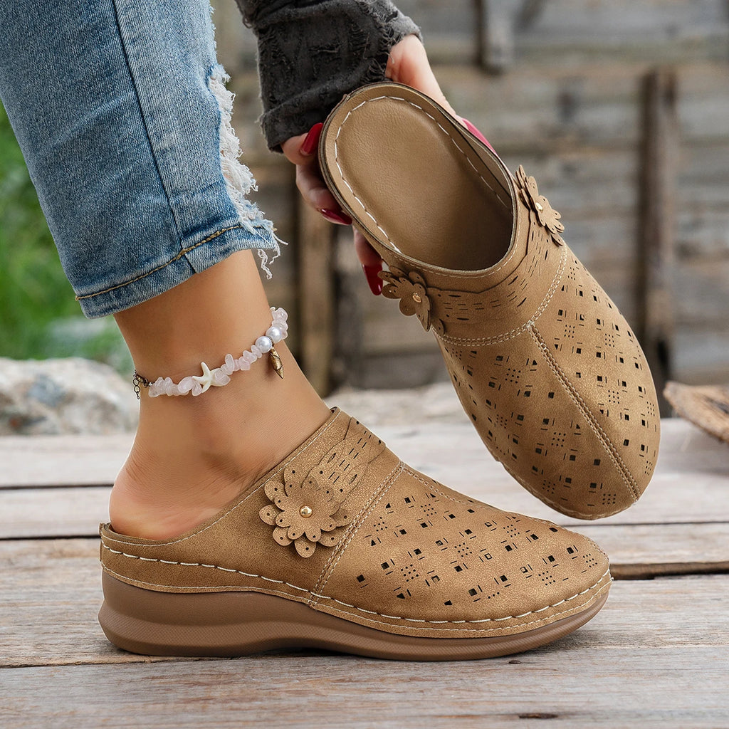 Women's Metal Accent PU Slip-On Mule Flats