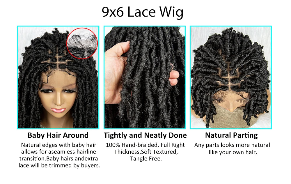 Synthetic Lace Front Wig Braided Wigs Dreadlock Wig 16 inches Short Knotless Butterfly Locs Wigs for Black Women Synthetic Wig