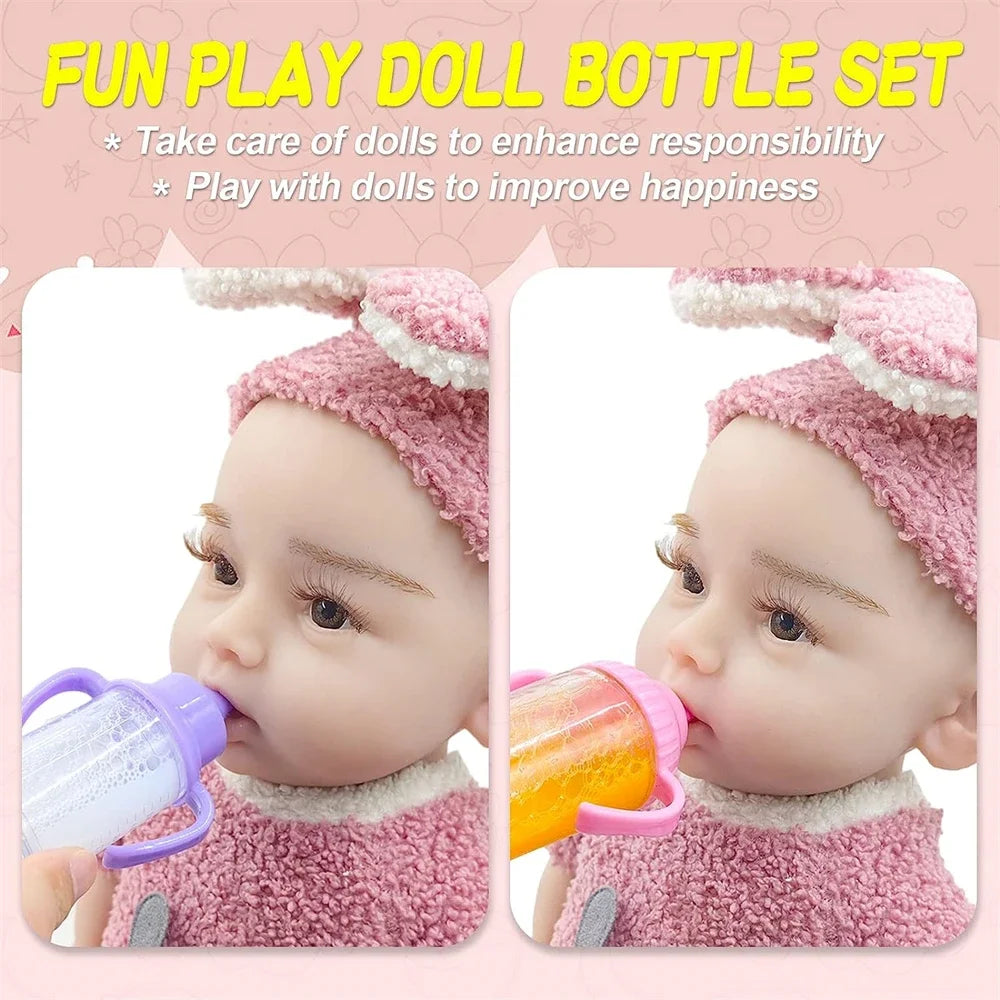 Baby Doll Feeding Bottle Set | 2 Bottles & Toy Pacifier | Doll Accessories | Pink & Blue