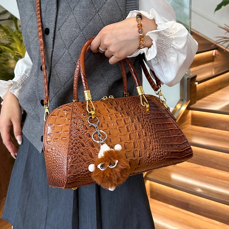 Women's Crocodile Pattern Structured Shoulder Bag