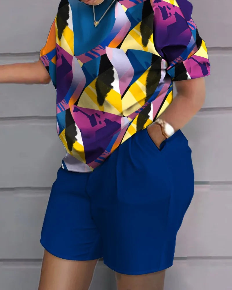 Women's Printed Wide Leg Pants & Short Sleeve Top Set