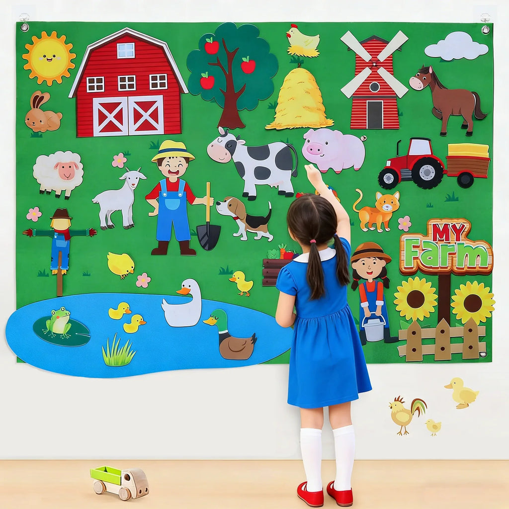 Felt Story Board Set Toy for kids Farm Animals Vehicle Preschool Education Early Learning Interactive Play Mat Wall Hanging Gift