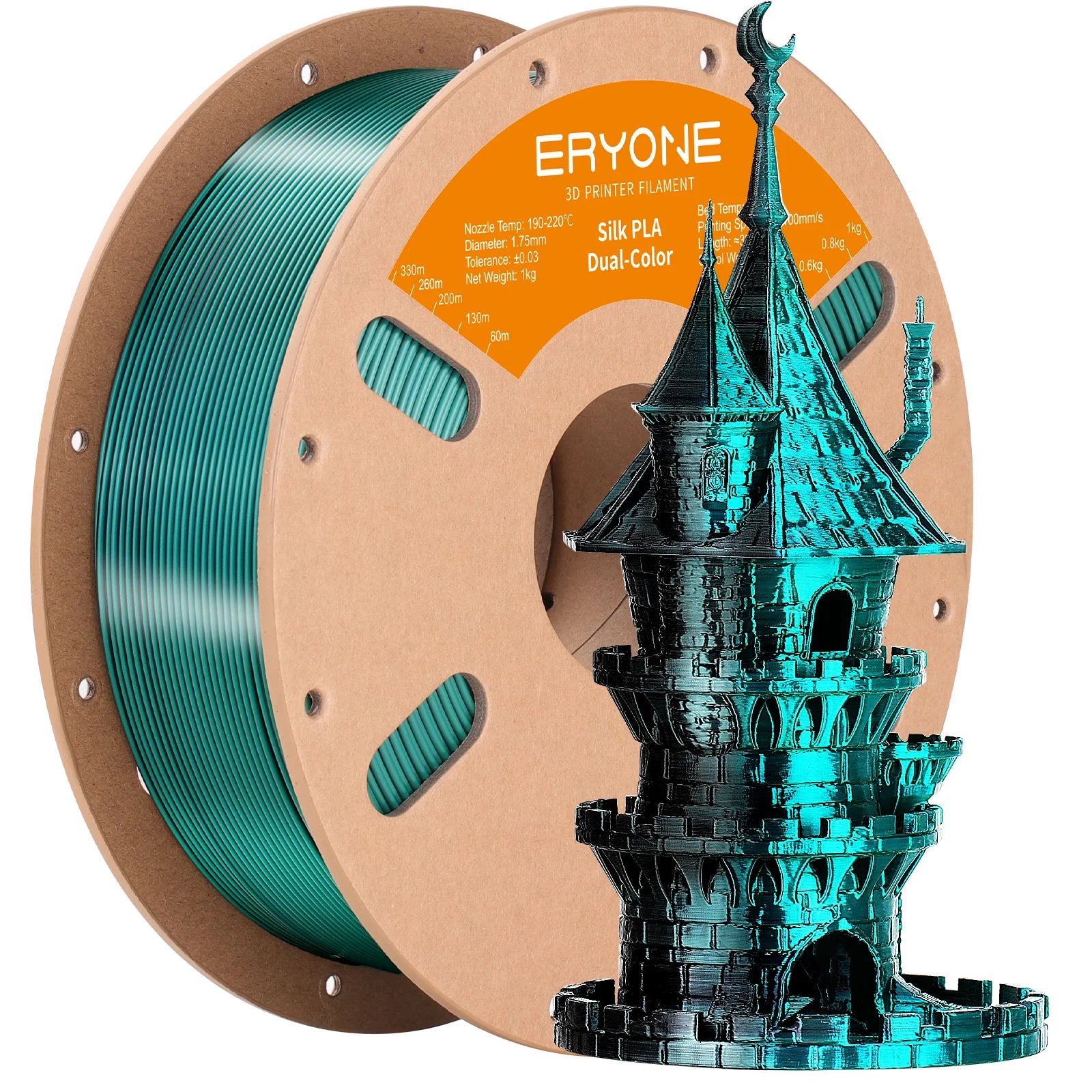 ERYONE 1KG Silk Dual Color PLA Series 3D Printer Filament 1.75mm, Dual-Color Coextrusion Silky Shiny Finish, 1kg Spool