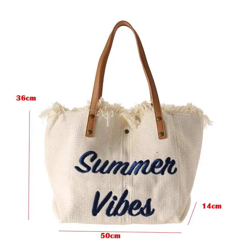 Women's Canvas Embroidered Letter Tote Bag