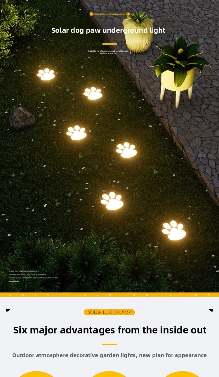 Solar lawn light LED simulation footprint dog paw floor plug light outdoor rainproof courtyard garden decorative buried light