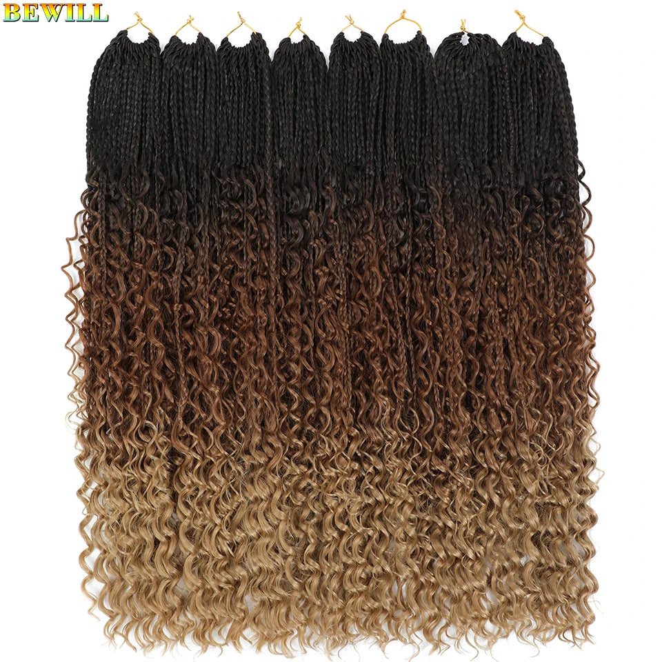 Goddess Box Braids Crochet Hair 14 18 24 Inch Bohemian Hippie Box Braids With Curly Ends Synthetic Braiding Hair for Black Women