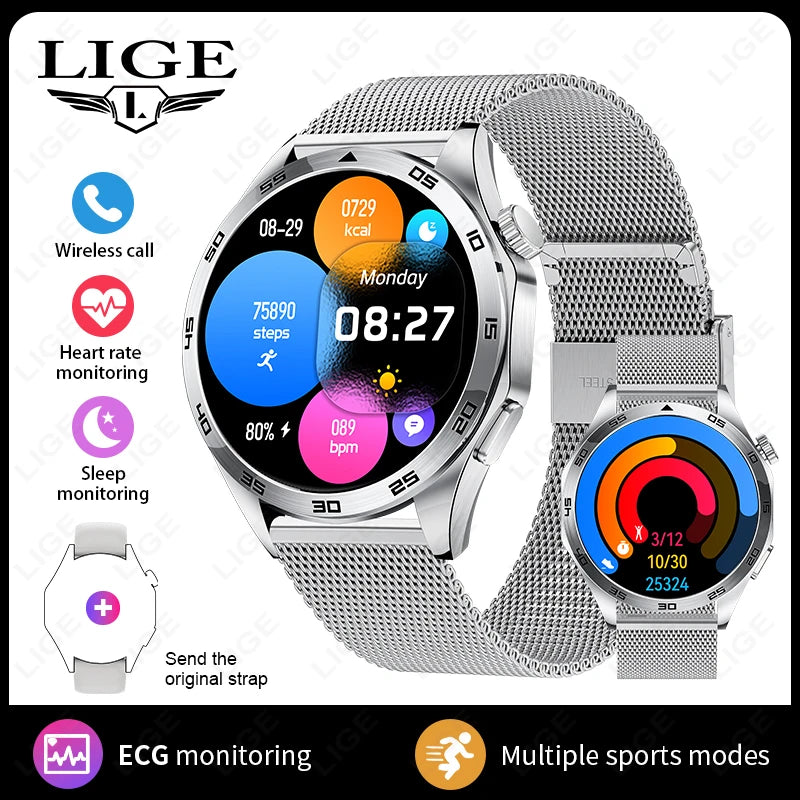 LIGE Men's Smartwatch – Bluetooth Call, ECG, Heart Rate & Fitness Tracker Watch