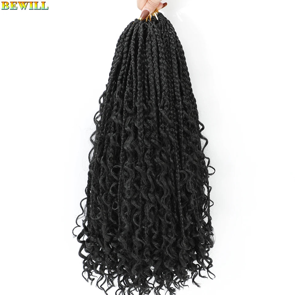 Goddess Box Braids Crochet Hair 14 18 24 Inch Bohemian Hippie Box Braids With Curly Ends Synthetic Braiding Hair for Black Women