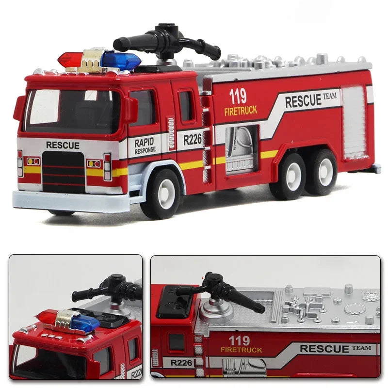 1:32 Diecast Fire Truck Model Toy – Pull Back with Lights & Sound | Ages 4+
