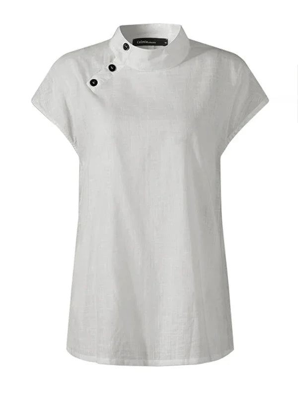 Women's Cotton Linen Stand Collar Blouse