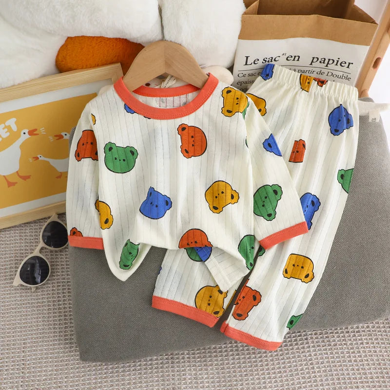 Kids Cartoon Cotton Pajama Set – Long Sleeve Sleepwear for Boys & Girls Ages 6M–8T