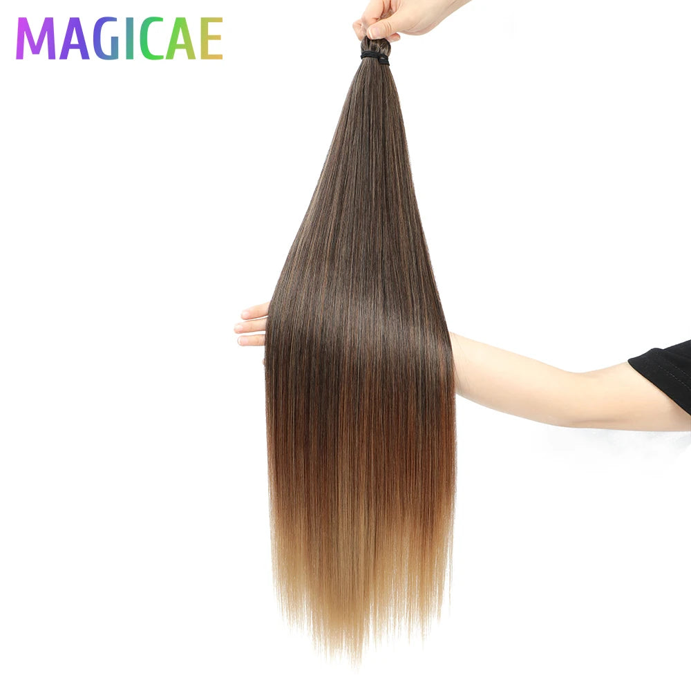 Braids Crochet 3Pcs 28Inches 300grams Synthetic Straight Bundles Orange Highlight Brown Braiding Hair Ombre Blond Gray White 60#