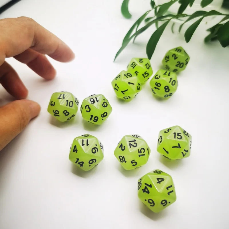 D20 Glow-in-the-Dark Polyhedral Dice Set | 10 Pieces | RPG, DND, MTG & More