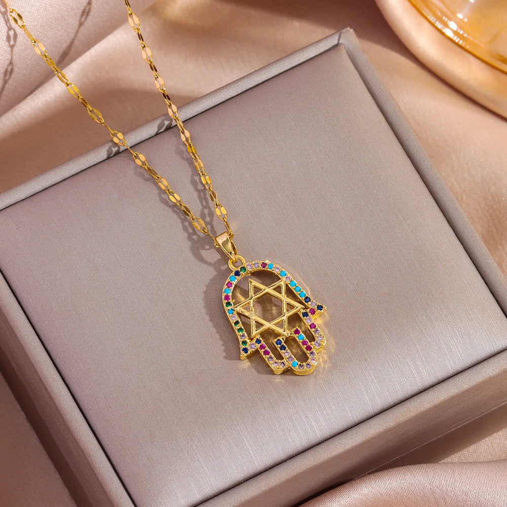 18K Gold Plated Zircon Crystal Pendant Necklace | Stainless Steel Women's Jewelry Gift