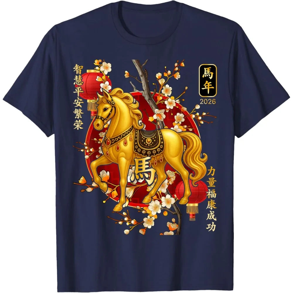 Year of The Horse 2026 Lunar New Year Chinese Men Women Unisex  Family Party Casual Fashion T-Shirt Oversized Tops Y2k Clothes