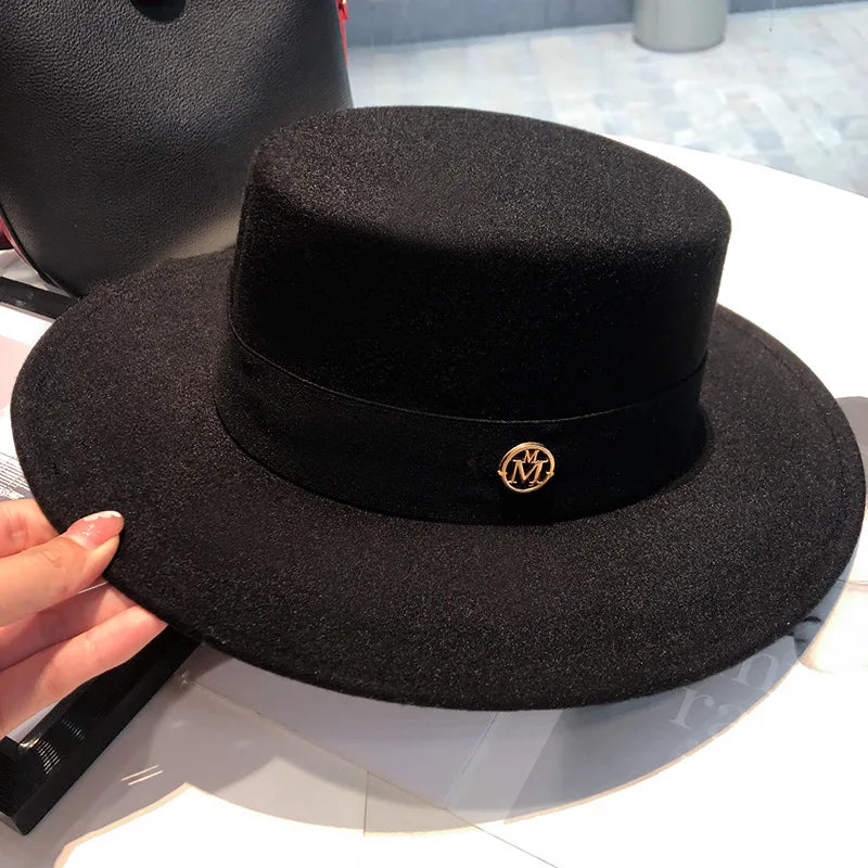 Women's Flat Top Fedora Hat with Ribbon Band – Elegant Panama Bowler for Church, Wedding & Party