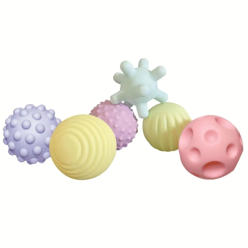 Baby Sensory Balls 6-Pack | Soft Textured Massage & Rattle Balls for Infant Hand Touch Play