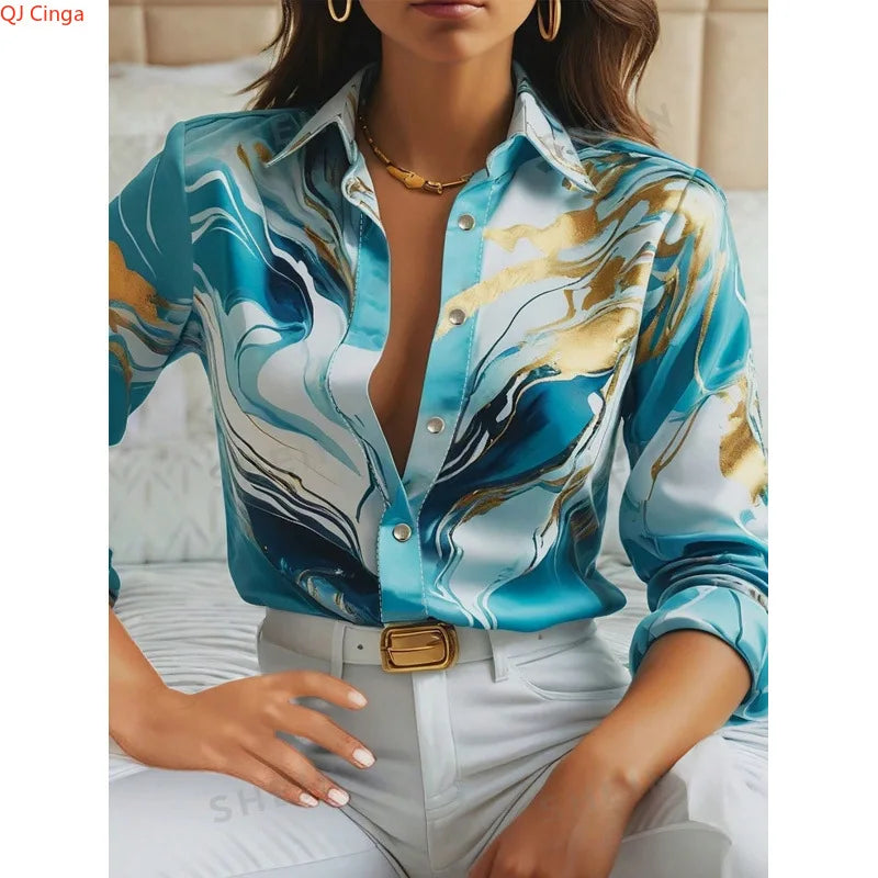 2026 Women's Purple Long-Sleeve Shirt for Fall, Single-Button Collar Print Shirts, Fashionable Fitted Top for Girls.