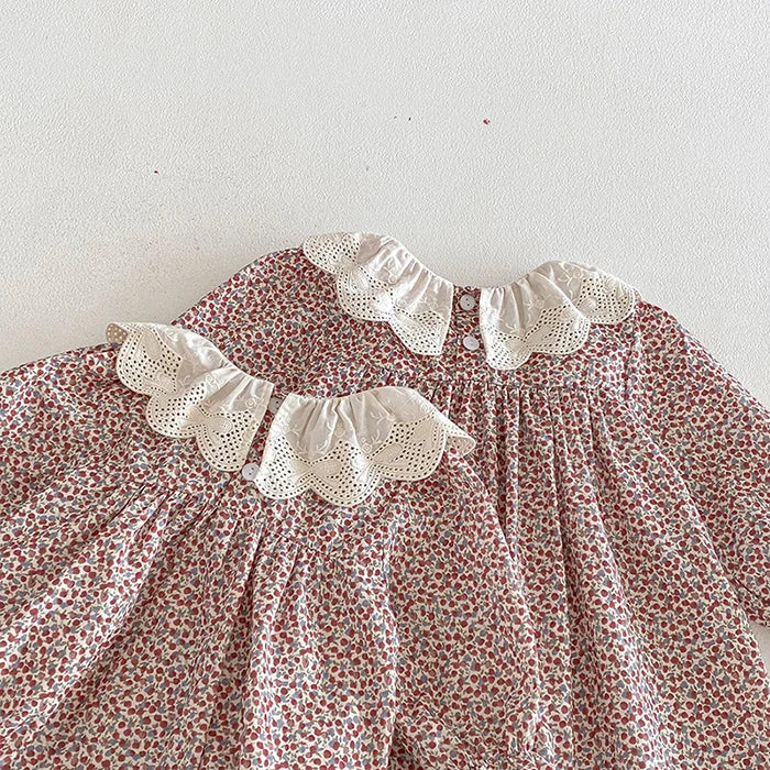2026 New Spring Sister Dress Kids Princess Dresses Long Sleeved Cotton Print 2-7Yrs Girl Party Dress Baby Girl Romper