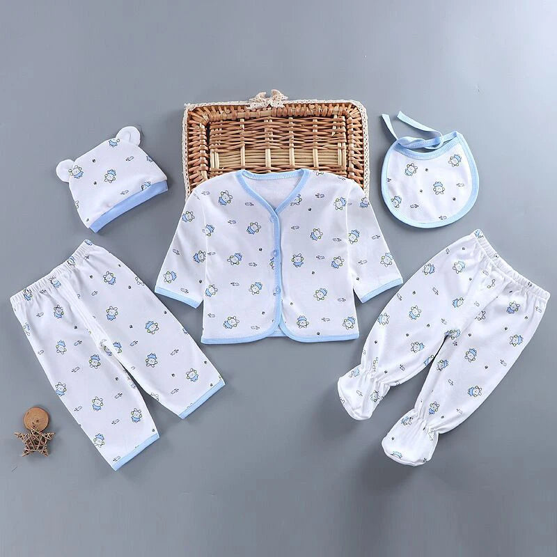 Newborn Cotton Clothing Set, 5 Pieces