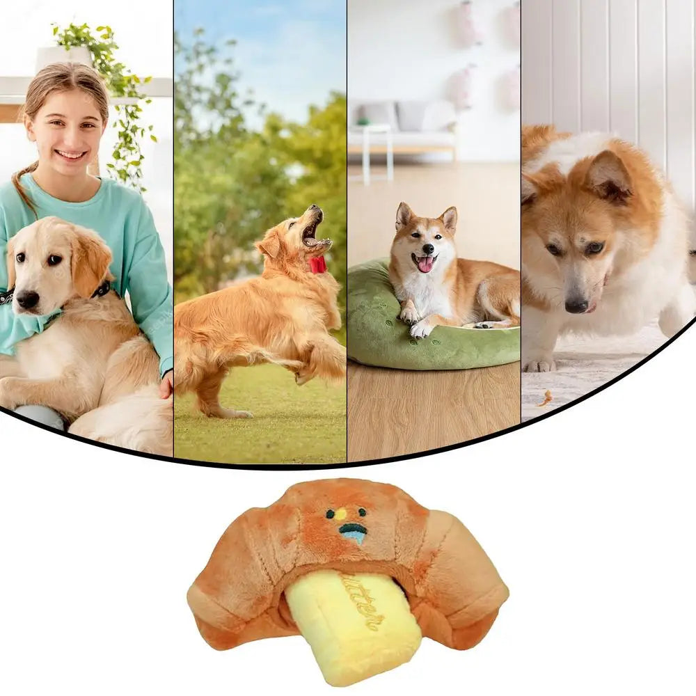 Dog Chew Toy Croissant Bread Squeaking Sound Plush Toy Pets Exercise Supplies