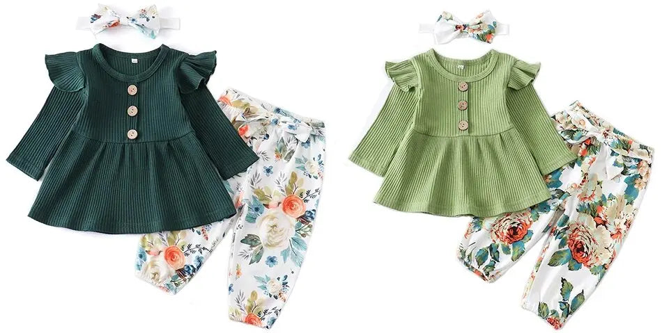 Newborn Baby Girl 3-Piece Knit Top, Floral Pants & Headband Set