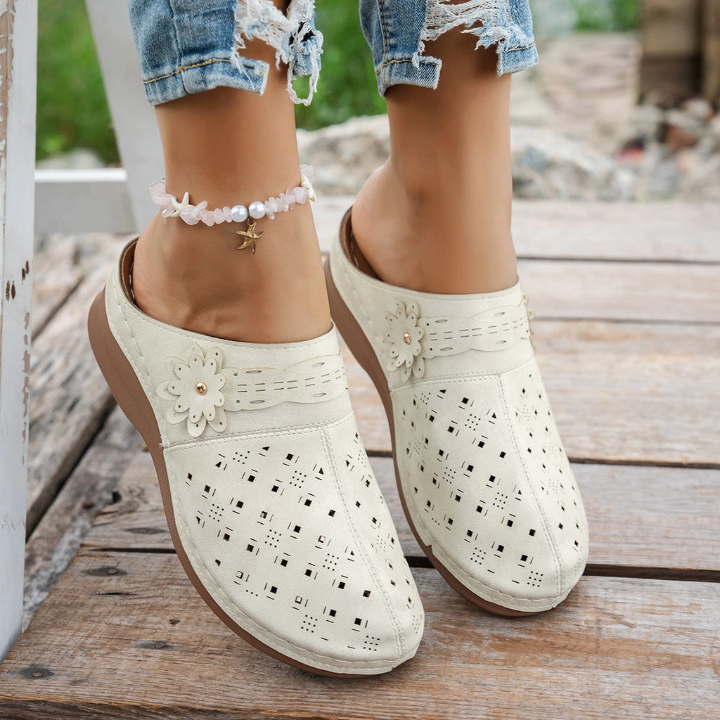 Women's Metal Accent PU Slip-On Mule Flats