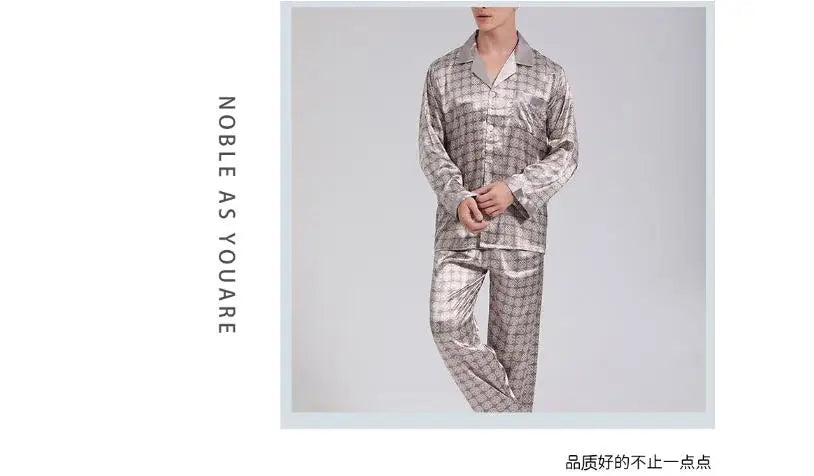2026Men's Spring Summer Pajamas Sets Long Sleeve Tops&Pants Two-pieces Satin Home Clothes Male Ice Silk Printed Lounge Nightwear