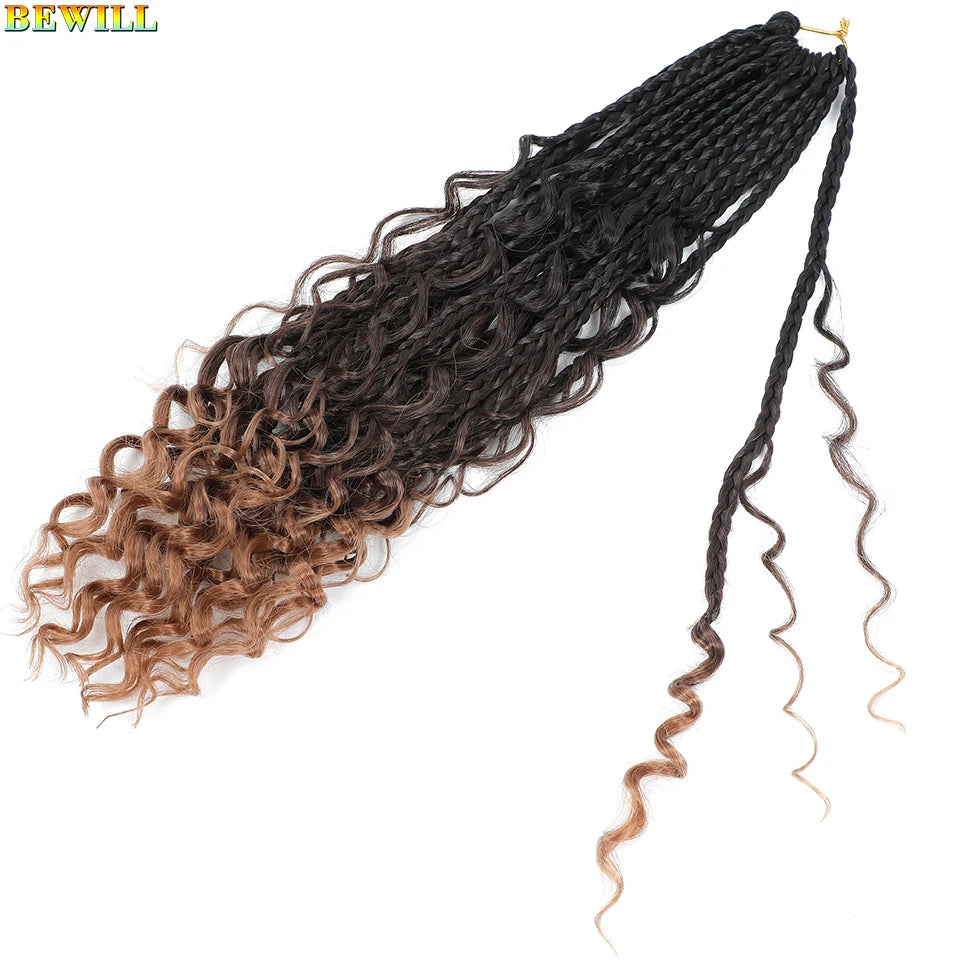 Goddess Box Braids Crochet Hair 14 18 24 Inch Bohemian Hippie Box Braids With Curly Ends Synthetic Braiding Hair for Black Women