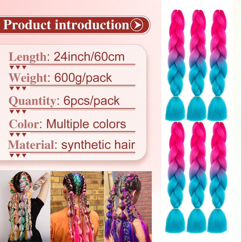 Crochet Braids 6Pcs Braiding Hair Ombre Synthetic Colorful Braiding Hair Extensions for Women Girl Daily Wear High Temperature