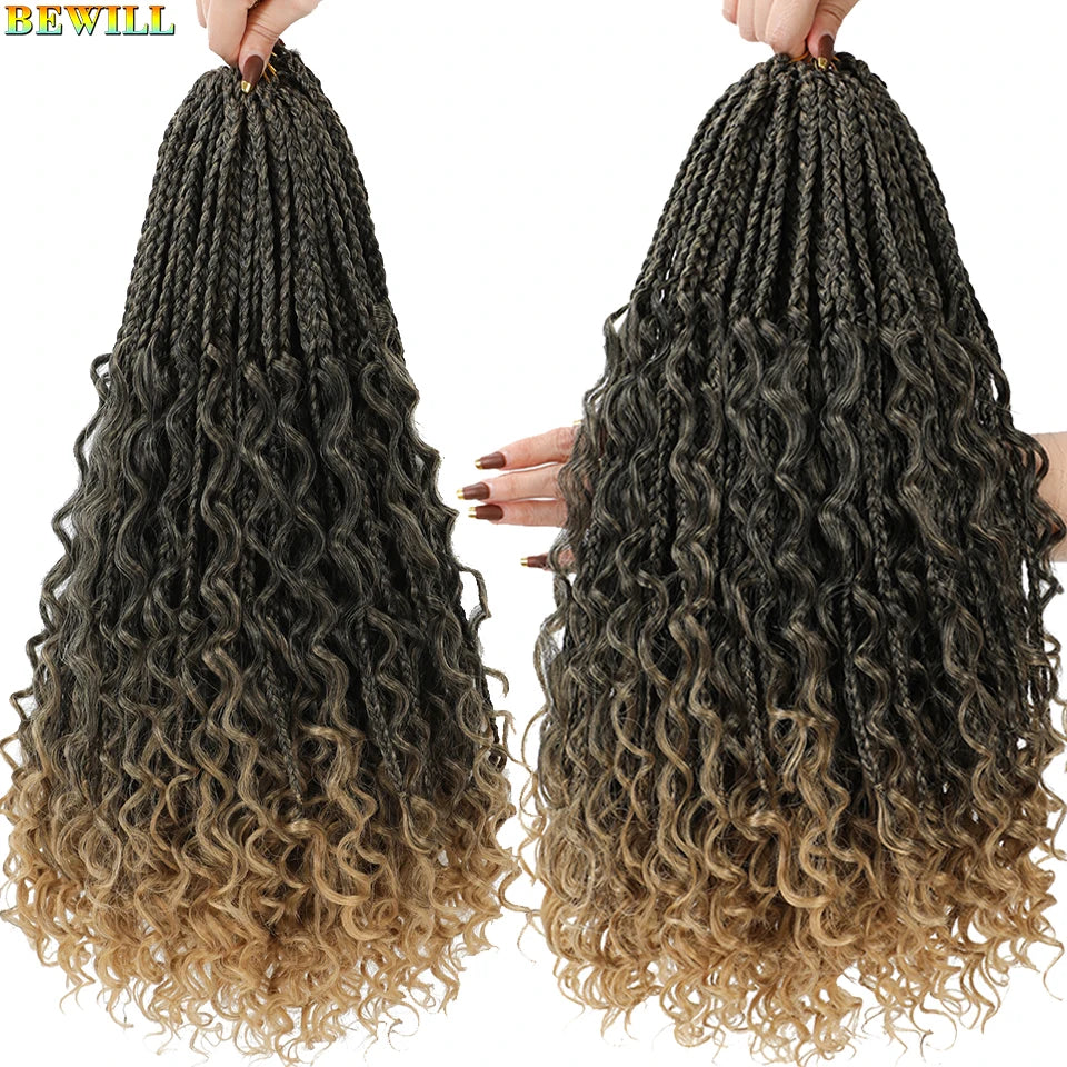 Goddess Box Braids Crochet Hair 14 18 24 Inch Bohemian Hippie Box Braids With Curly Ends Synthetic Braiding Hair for Black Women