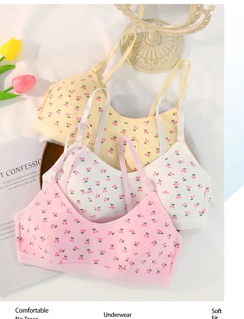 Girls Cotton Training Bra 3-Pack | Soft Printed Undershirt Set Ages 10–13