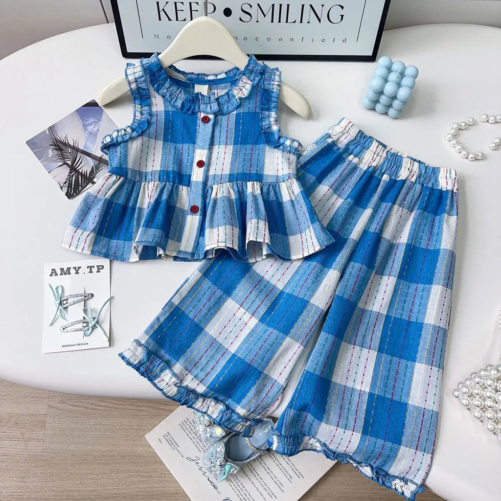 Toddler Girls Checkered Sleeveless Top & Wide-Leg Pants Set