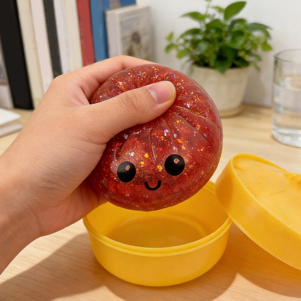 Glitter Dumpling - Glitter Dumpling Squishy, Dumplings Squeeze Sensory Stress Relief Toy with Food Steamer for Adults & Kids