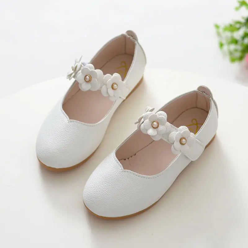 Girls Breathable Leather Princess School Shoes | Flat Dress Shoes for Kids Sizes 21–36
