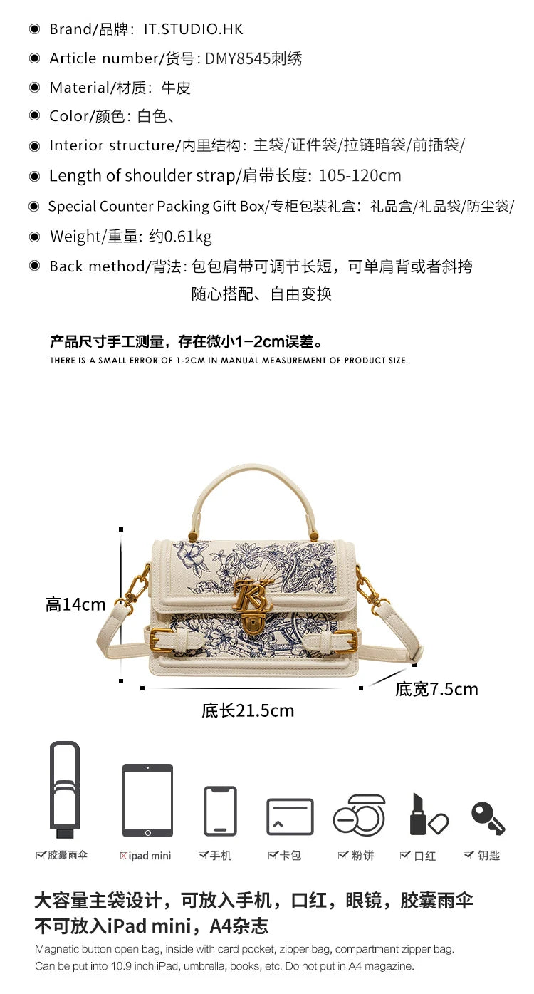 Women's Embroidered Floral Satchel Crossbody Bag