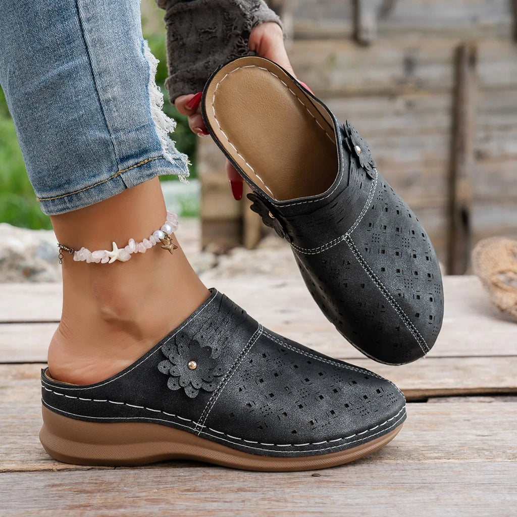 Women's Metal Accent PU Slip-On Mule Flats