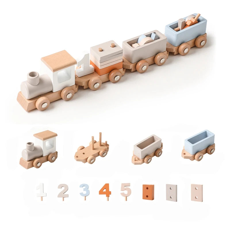 Wooden Train Birthday Toy Montessori Toys Baby Educational Toys Wooden Trolley Number Of Wood Baby's Toys Baby Learning Toys