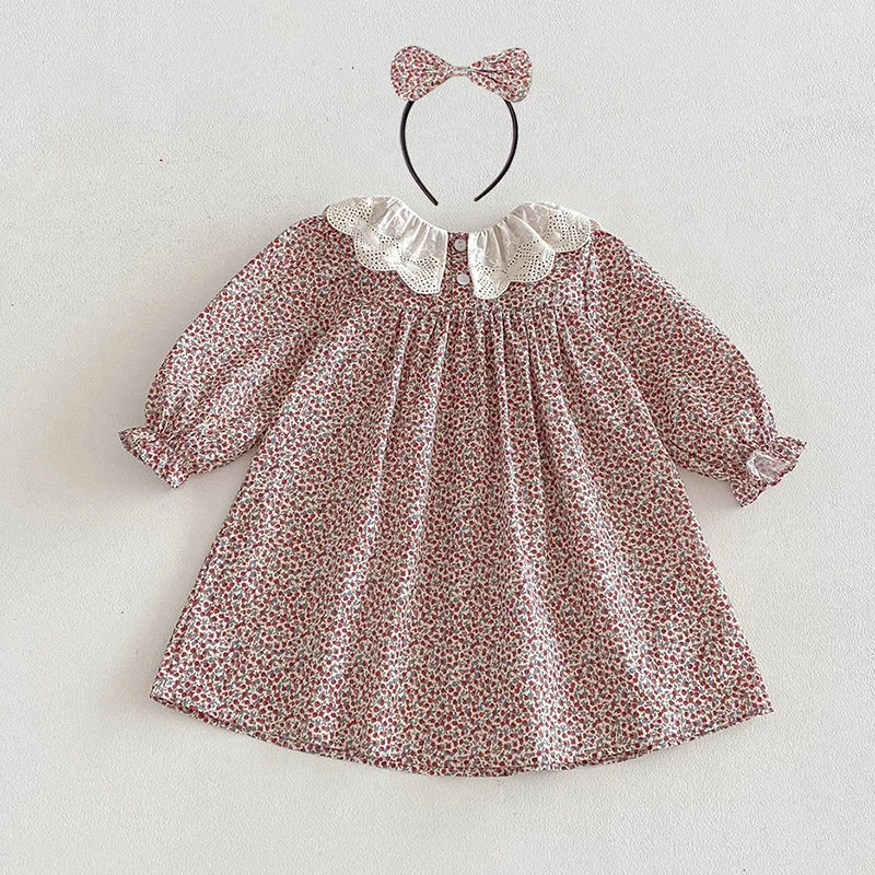 2026 New Spring Sister Dress Kids Princess Dresses Long Sleeved Cotton Print 2-7Yrs Girl Party Dress Baby Girl Romper