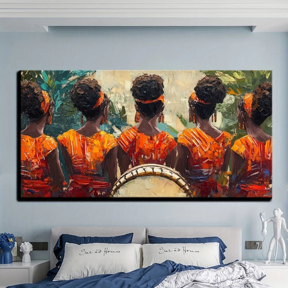 African American Culture - Dancing African Women - African Inspired Art - Home Decor -1.5 "thick pine solid wood frame