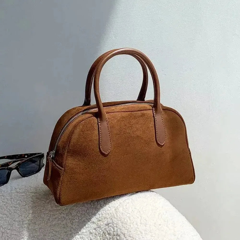 Women's Retro Faux Suede Bowling Pillow Bag