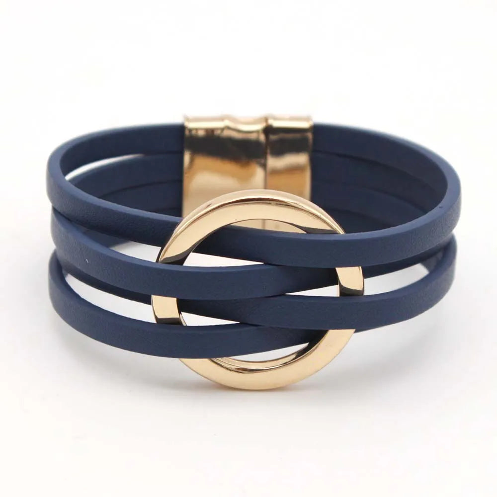 Women's Multilayer Leather Wrap Bracelet – Magnetic Clasp Wide Bangle | Punk Fashion Jewelry