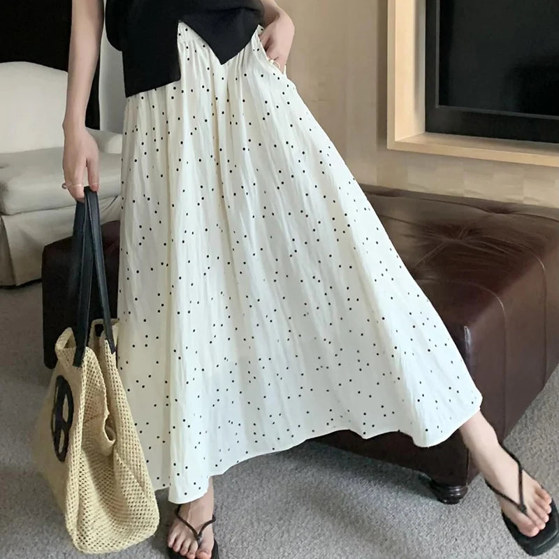 Women's High Waist Pleated A-Line Midi Skirt