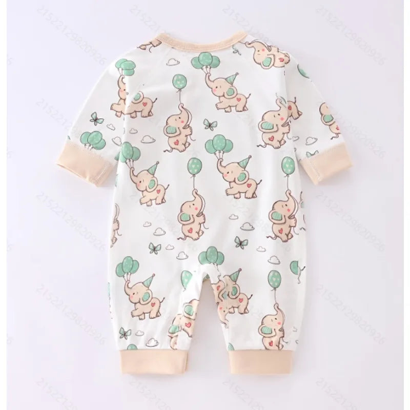 Newborn Baby Unisex Pure Cotton Cartoon Romper Onesie with Hat