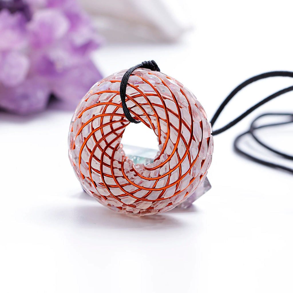 Rodin Coil & Amethyst  Orgone Pendant Necklace, Handmade pendant jewelry ，Adjustable Chain for Women & Men