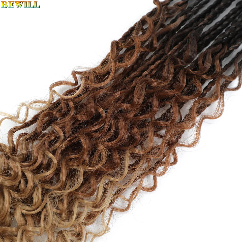 Goddess Box Braids Crochet Hair 14 18 24 Inch Bohemian Hippie Box Braids With Curly Ends Synthetic Braiding Hair for Black Women