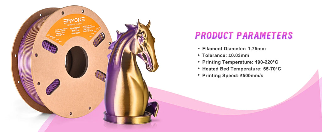 ERYONE 1KG Silk Dual Color PLA Series 3D Printer Filament 1.75mm, Dual-Color Coextrusion Silky Shiny Finish, 1kg Spool