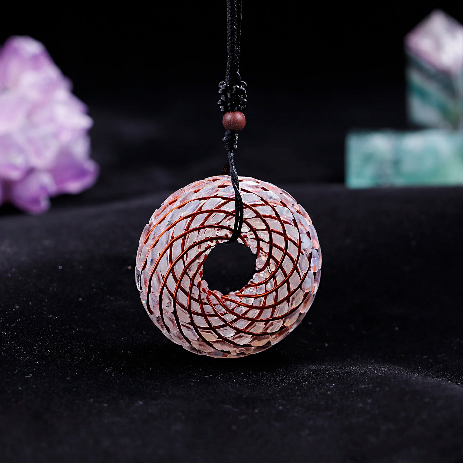 Rodin Coil & Amethyst  Orgone Pendant Necklace, Handmade pendant jewelry ，Adjustable Chain for Women & Men