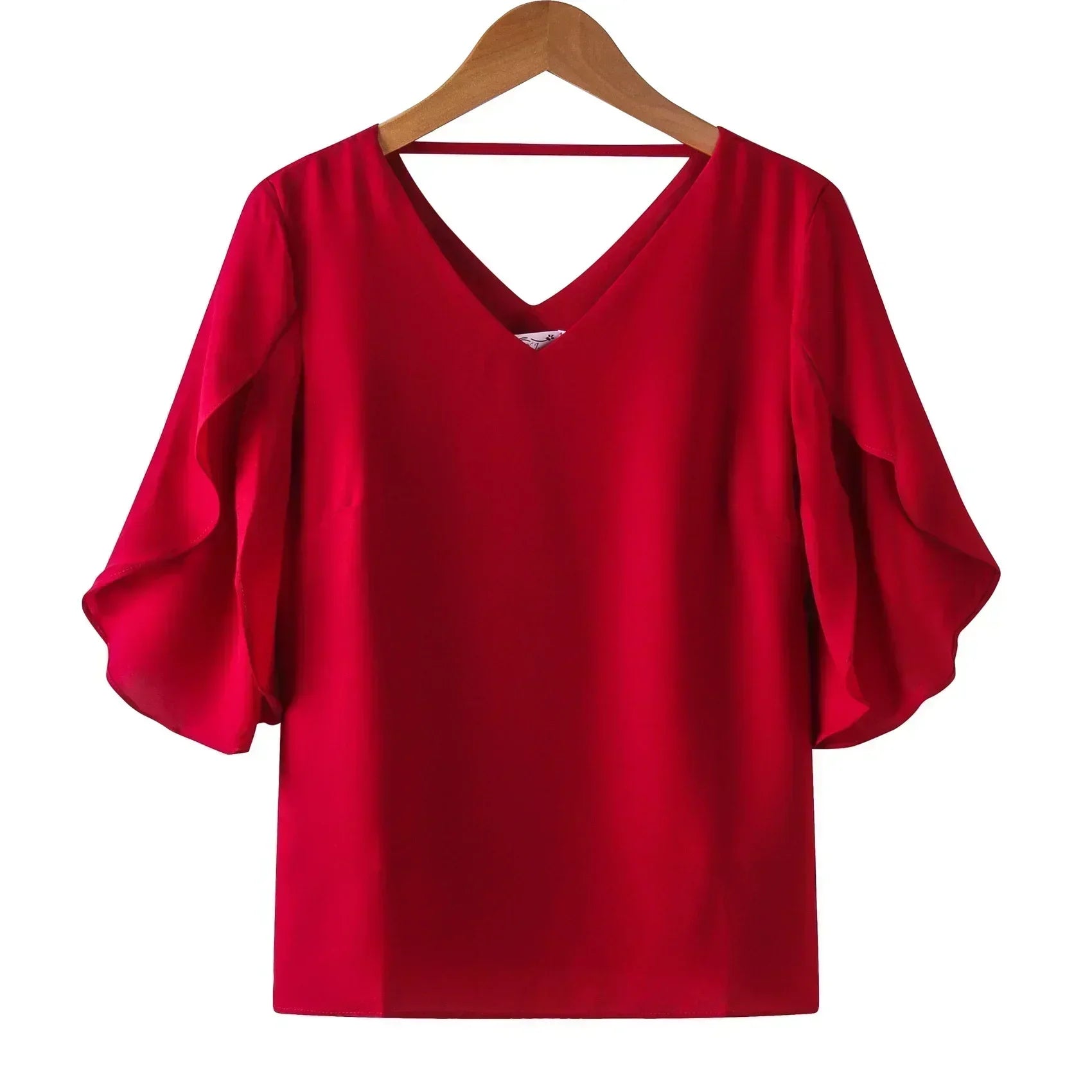 Women Chiffon Short Sleeve Shirt Sexy V-neck Loose Ruffled Chiffon Blouse.